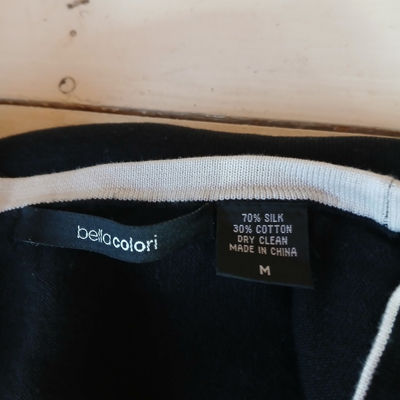 Bella Colori Black & White V Neck Silk & Cotton Cardigan Medium - Picture 9 of 9